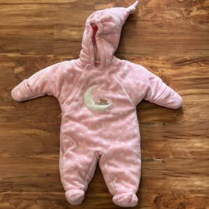Carters Pink Plush Sleeper Stars Moon Applique Hooded‎ Pram Suit 6/9 Months